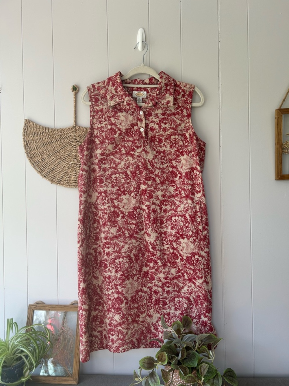 Talbots Red and Cream Sleeveless Collared Midi Dress 8
